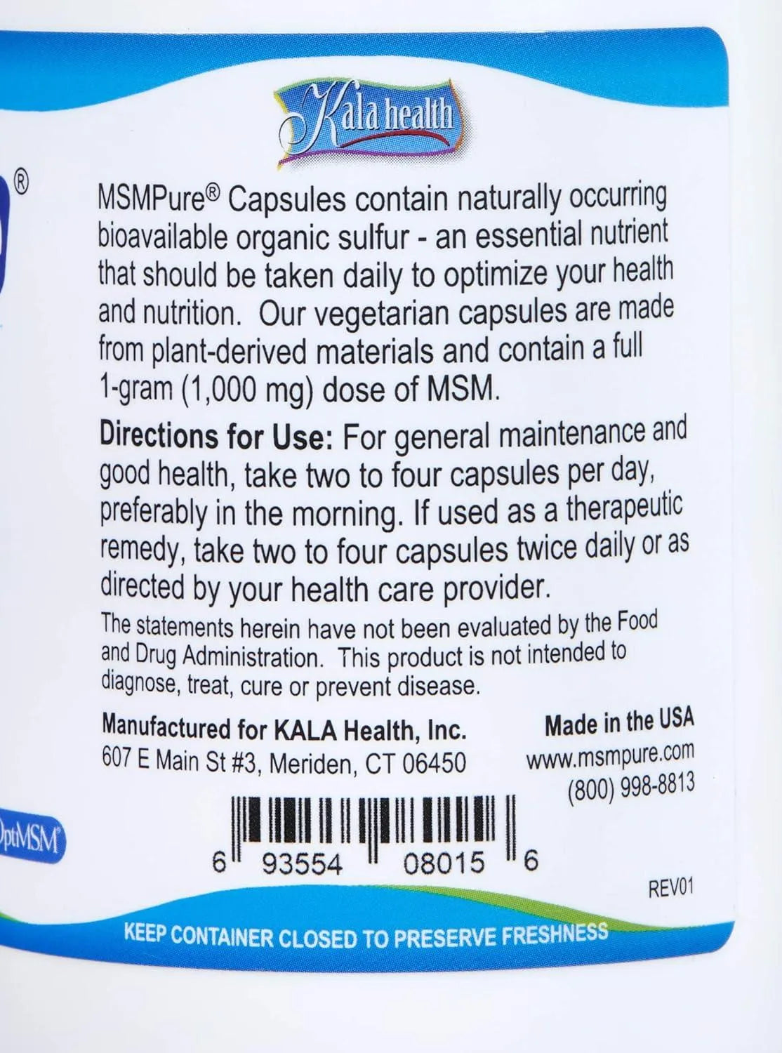 KALA HEALTH - Kala Health MSMPure Vegetarian 1000Mg. 120 Capsulas - The Red Vitamin MX - Suplementos Alimenticios - {{ shop.shopifyCountryName }}