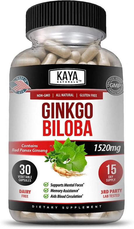 KAYA NATURALS - Kaya Naturals Red Panax Ginseng + Ginkgo Biloba 1520Mg. 30 Capsulas - The Red Vitamin MX - Suplementos Alimenticios - {{ shop.shopifyCountryName }}