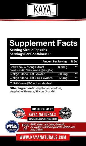 KAYA NATURALS - Kaya Naturals Red Panax Ginseng + Ginkgo Biloba 1520Mg. 30 Capsulas - The Red Vitamin MX - Suplementos Alimenticios - {{ shop.shopifyCountryName }}