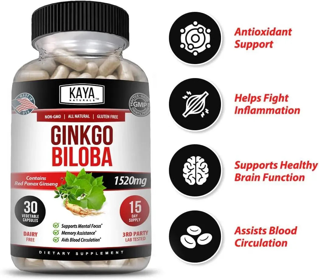 KAYA NATURALS - Kaya Naturals Red Panax Ginseng + Ginkgo Biloba 1520Mg. 30 Capsulas - The Red Vitamin MX - Suplementos Alimenticios - {{ shop.shopifyCountryName }}