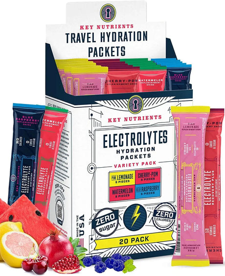 KEY NUTRIENTS - Key Nutrients Electrolytes Variety Pack - Pink Lemonade/Blue Raspberry/Watermelon/Cherry-Pom 20 Paquetes - The Red Vitamin MX - Suplementos Alimenticios - {{ shop.shopifyCountryName }}