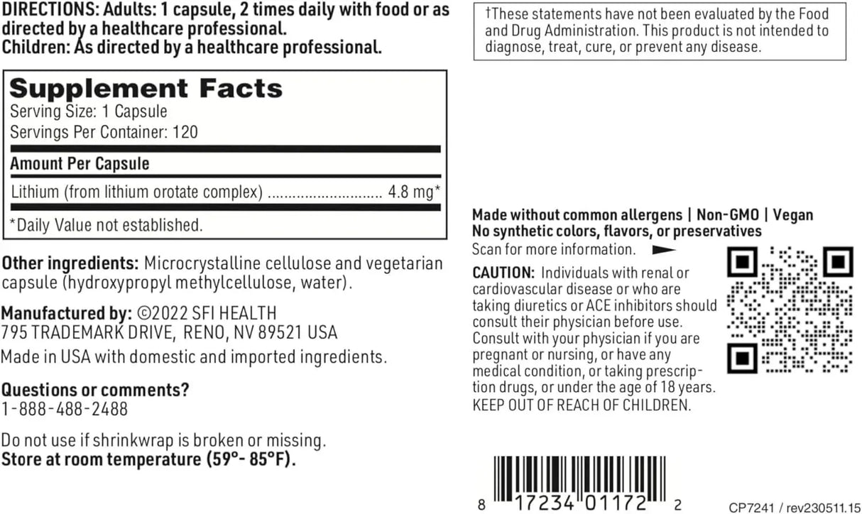 KLAIRE LABS - laire Labs Lithium Orotate 4.8 Mg. 120 Capsulas - The Red Vitamin MX - Suplementos Alimenticios - {{ shop.shopifyCountryName }}