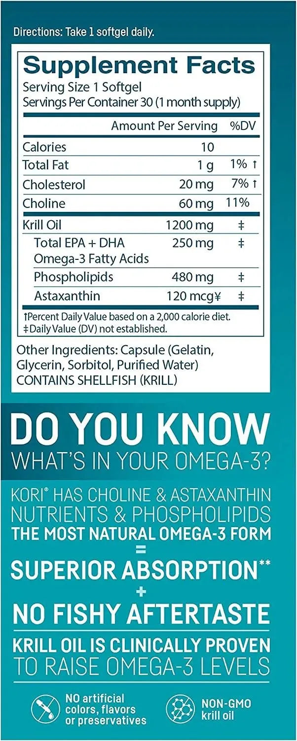 KORI KRILL - Kori Antarctic Krill Oil Omega-3 1200Mg. Max Strength 30 Capsulas Blandas - The Red Vitamin MX - Suplementos Alimenticios - {{ shop.shopifyCountryName }}