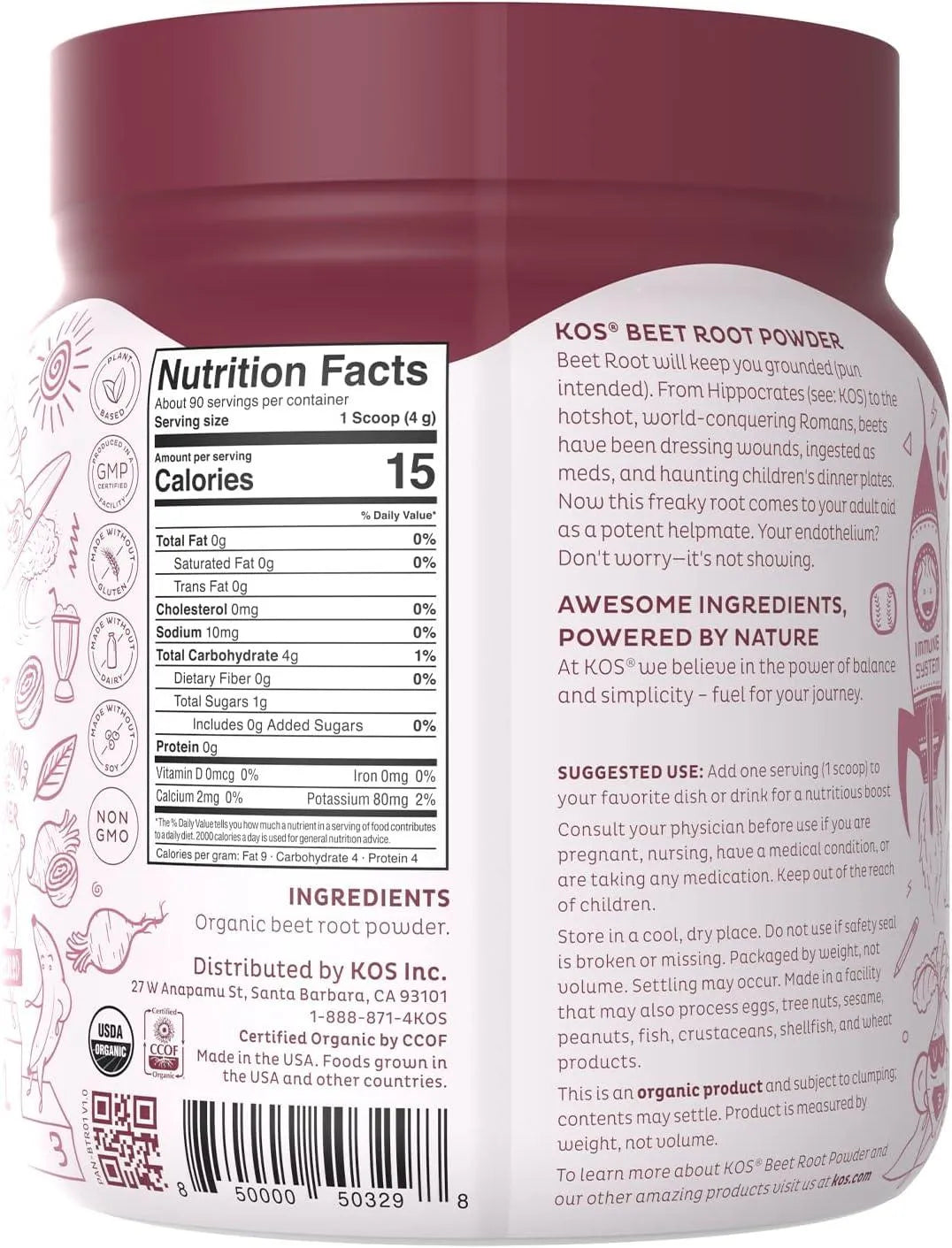 KOS - KOS Organic Beet Root Powder 360Gr. - The Red Vitamin MX - Suplementos Alimenticios - {{ shop.shopifyCountryName }}