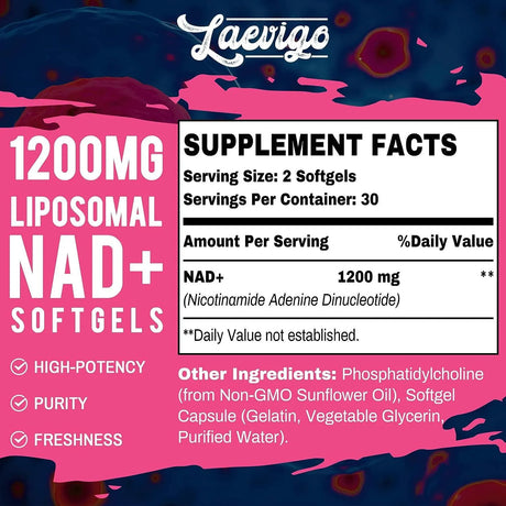 LAEVIGO - Laevigo Liposomal NAD+ 1200Mg. 60 Capsulas Blandas - The Red Vitamin MX - Suplementos Alimenticios - {{ shop.shopifyCountryName }}