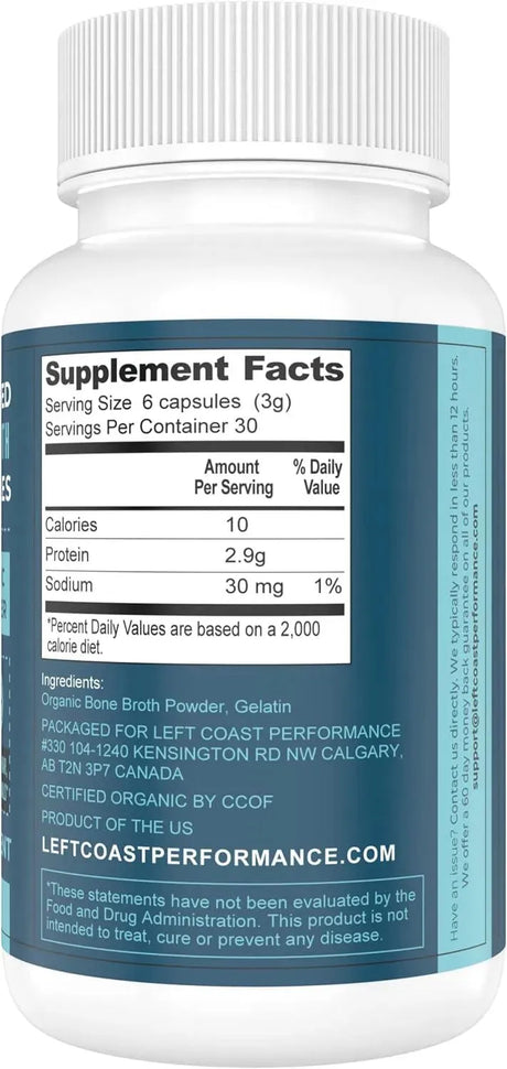 LEFT COAST PERFORMANCE - Left Coast Performance Grass-Fed Bone Broth 180 Capsulas - The Red Vitamin MX - Suplementos Alimenticios - {{ shop.shopifyCountryName }}