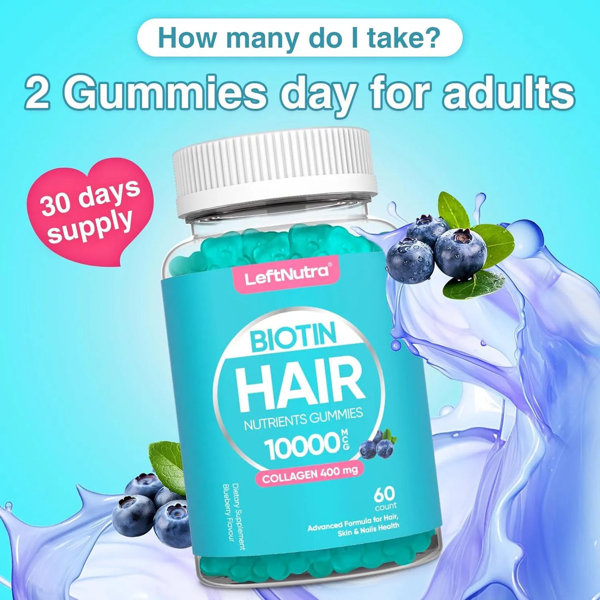 LEFTNUTRA - LeftNutra Hair Vitamins Biotin Gummies 10000mcg 60 Gomitas - The Red Vitamin MX - Suplementos Alimenticios - {{ shop.shopifyCountryName }}