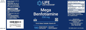 LIFE EXTENSION - Life Extension Mega Benfotiamine 250Mg. 180 Capsulas - The Red Vitamin MX - Suplementos Alimenticios - {{ shop.shopifyCountryName }}