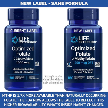 LIFE EXTENSION - Life Extension Optimized Folate (L-Methylfolate) 1700mcg 180 Tabletas 2 Pack - The Red Vitamin MX - Suplementos Alimenticios - {{ shop.shopifyCountryName }}