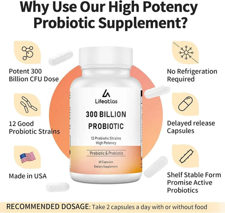 LIFEATLAS - Lifeatlas 300 Billion CFU Probiotics 60 Capsulas - The Red Vitamin MX - Suplementos Alimenticios - {{ shop.shopifyCountryName }}