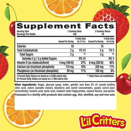 LIL CRITTERS - L’il Critters Calcium + D3 Daily Gummy Supplement for Kids 150 Gomitas - The Red Vitamin MX - Suplementos Alimenticios - {{ shop.shopifyCountryName }}