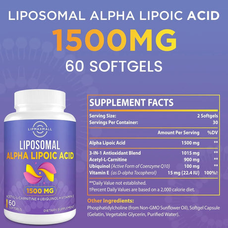 LIPMAXMALL - Lipmaxmall Liposomal Alpha Lipoic Acid 1500Mg. 120 Capsulas Blandas - The Red Vitamin MX - Suplementos Alimenticios - {{ shop.shopifyCountryName }}