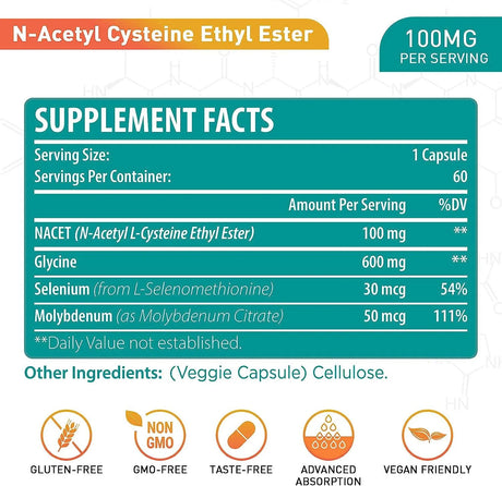 LIPMAXMALL - Lipmaxmall N-Acetyl Cysteine Ethyl Ester 100Mg. 60 Capsulas - The Red Vitamin MX - Suplementos Alimenticios - {{ shop.shopifyCountryName }}