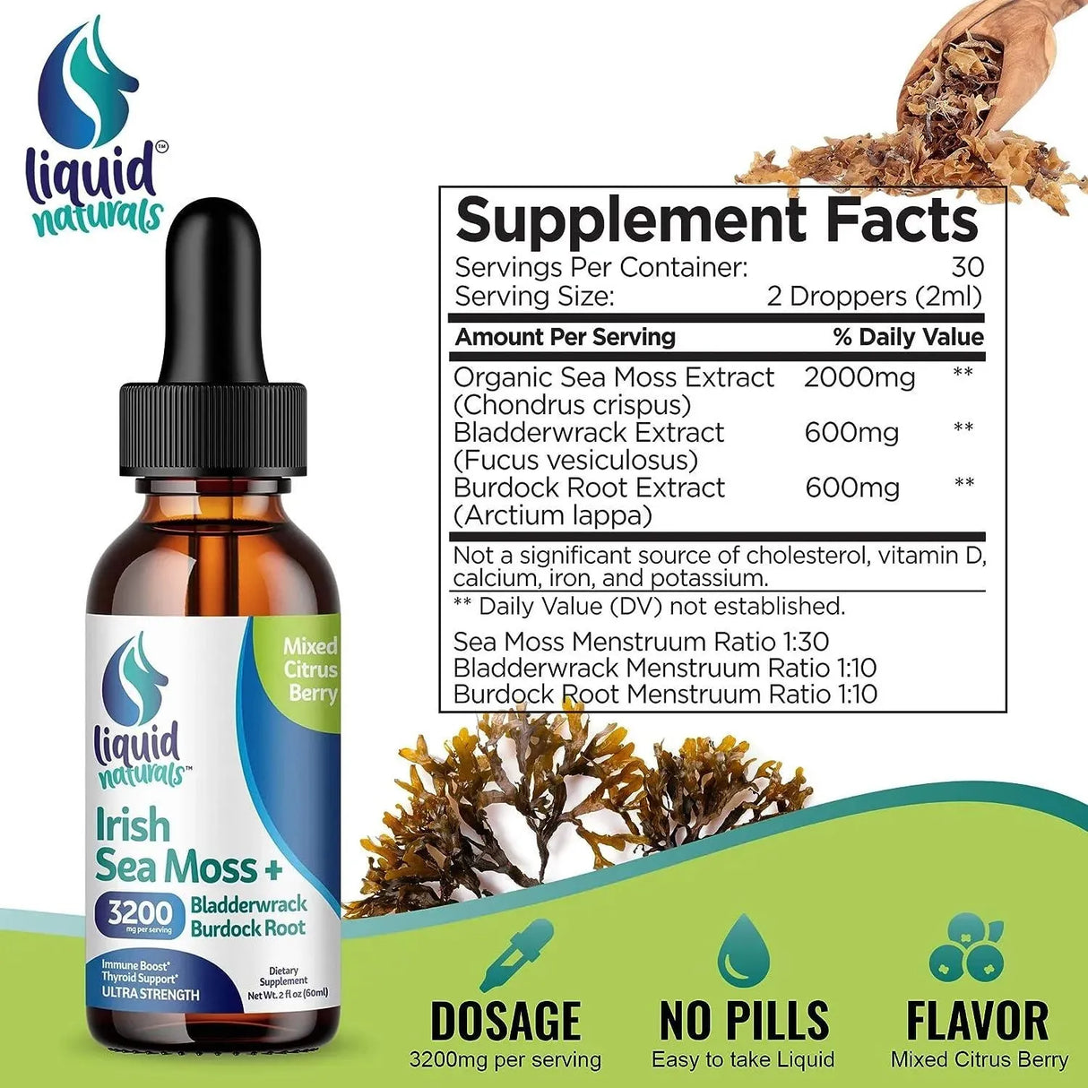 LIQUID NATURALS - Liquid Naturals Sea Moss Liquid Drops 3200Mg. 120Ml. - The Red Vitamin MX - Suplementos Alimenticios - {{ shop.shopifyCountryName }}