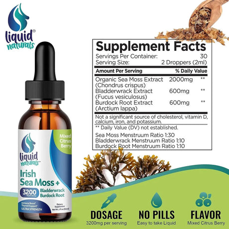 LIQUID NATURALS - Liquid Naturals Sea Moss Liquid Drops 3200Mg. 120Ml. - The Red Vitamin MX - Suplementos Alimenticios - {{ shop.shopifyCountryName }}