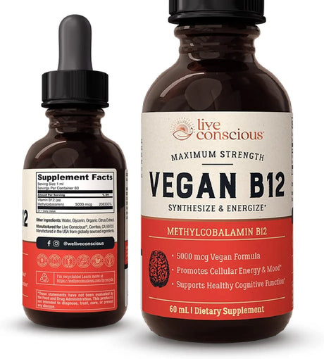 LIVE CONSCIOUS - Live Conscious Vegan Vitamin B12 Sublingual Liquid Drops 60Ml. - The Red Vitamin MX - Suplementos Alimenticios - {{ shop.shopifyCountryName }}