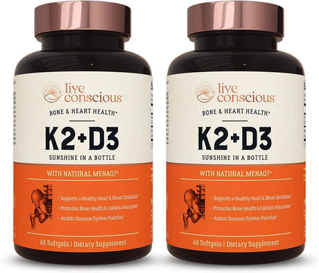 LIVE CONSCIOUS - Live Conscious Vitamin K2 MK7 with D3 120 Capsulas Blandas - The Red Vitamin MX - Suplementos Alimenticios - {{ shop.shopifyCountryName }}