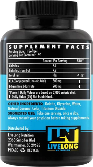 LIVELONG NUTRITION - LiveLong Nutrition CLA+Carnitine High Potency 90 Capsulas Blandas - The Red Vitamin MX - Suplementos Alimenticios - {{ shop.shopifyCountryName }}