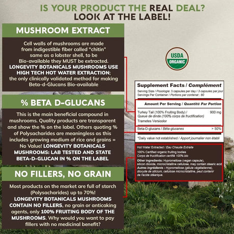 LONGEVITY BOTANICALS - Longevity Botanicals Organic Turkey Tail Mushroom 120 Capsulas - The Red Vitamin MX - Suplementos Alimenticios - {{ shop.shopifyCountryName }}