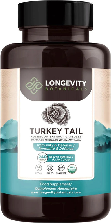 LONGEVITY BOTANICALS - Longevity Botanicals Organic Turkey Tail Mushroom 240 Capsulas - The Red Vitamin MX - Suplementos Alimenticios - {{ shop.shopifyCountryName }}