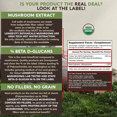 LONGEVITY BOTANICALS - Longevity Botanicals Organic Turkey Tail Mushroom 240 Capsulas - The Red Vitamin MX - Suplementos Alimenticios - {{ shop.shopifyCountryName }}
