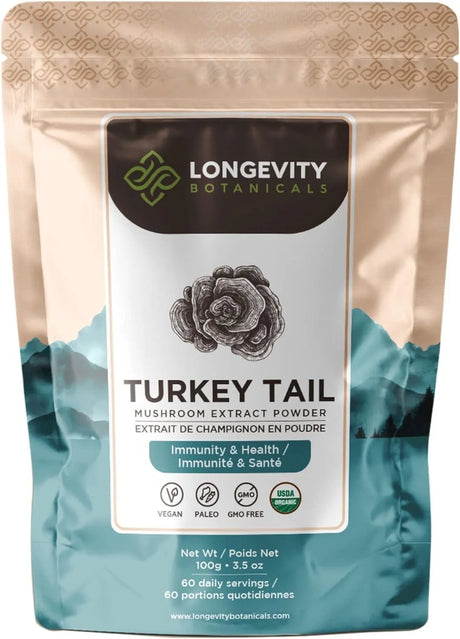 LONGEVITY BOTANICALS - Longevity Botanicals Organic Turkey Tail Mushroom Powder 100Gr. - The Red Vitamin MX - Suplementos Alimenticios - {{ shop.shopifyCountryName }}