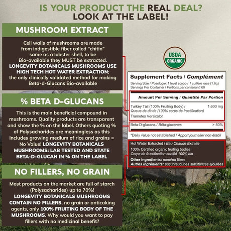 LONGEVITY BOTANICALS - Longevity Botanicals Organic Turkey Tail Mushroom Powder 100Gr. - The Red Vitamin MX - Suplementos Alimenticios - {{ shop.shopifyCountryName }}