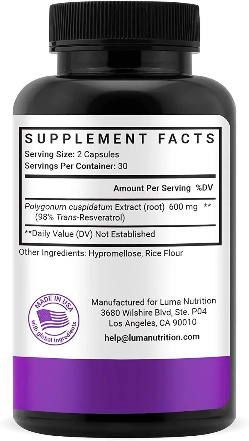 LUMA NUTRITION - Luma Nutrition High Purity Resveratrol 60 Capsulas - The Red Vitamin MX - Suplementos Alimenticios - {{ shop.shopifyCountryName }}