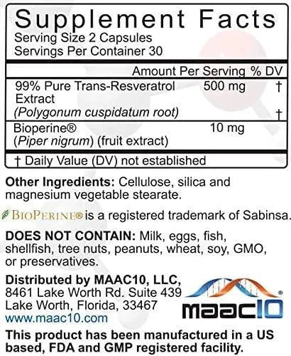 MAAC10 - MAAC10 - Trans Resveratrol 500Mg. 60 Capsulas - The Red Vitamin MX - Suplementos Alimenticios - {{ shop.shopifyCountryName }}