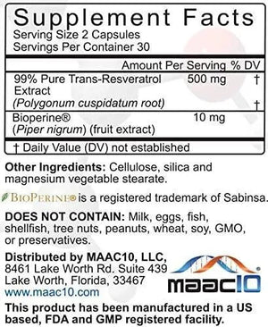 MAAC10 - MAAC10 - Trans Resveratrol 500Mg. 60 Capsulas - The Red Vitamin MX - Suplementos Alimenticios - {{ shop.shopifyCountryName }}