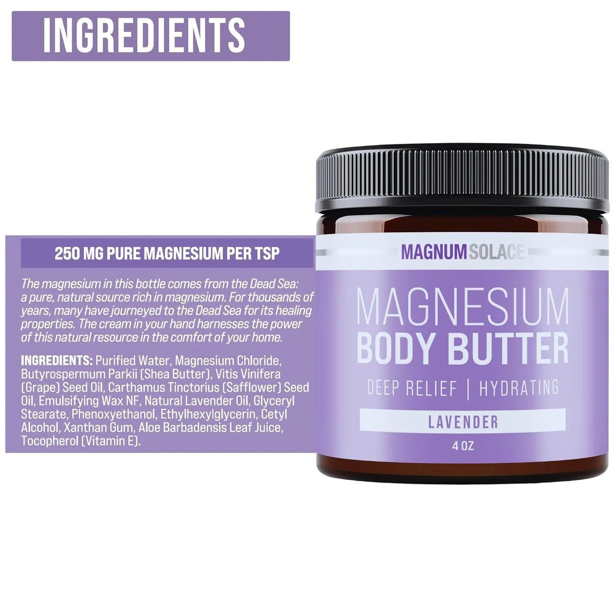 MAGNUM SOLACE - Magnum Solace Magnesium Body Butter Lavender 4 Oz. - The Red Vitamin MX - Cremas Corporales - {{ shop.shopifyCountryName }}