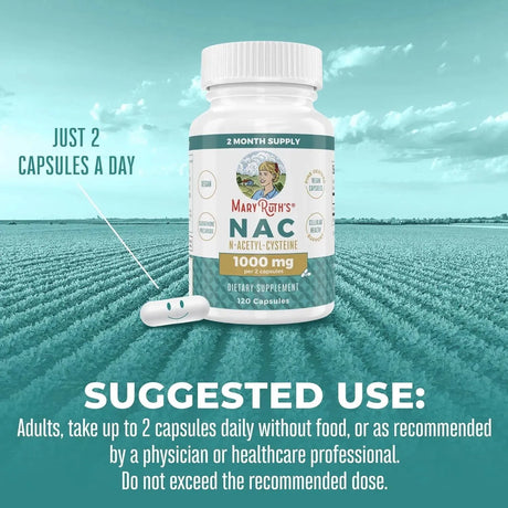 MARY RUTH ORGANICS - MaryRuth Organics NAC N-Acetyl Cysteine 1000Mg. 120 Capsulas - The Red Vitamin MX - Suplementos Alimenticios - {{ shop.shopifyCountryName }}