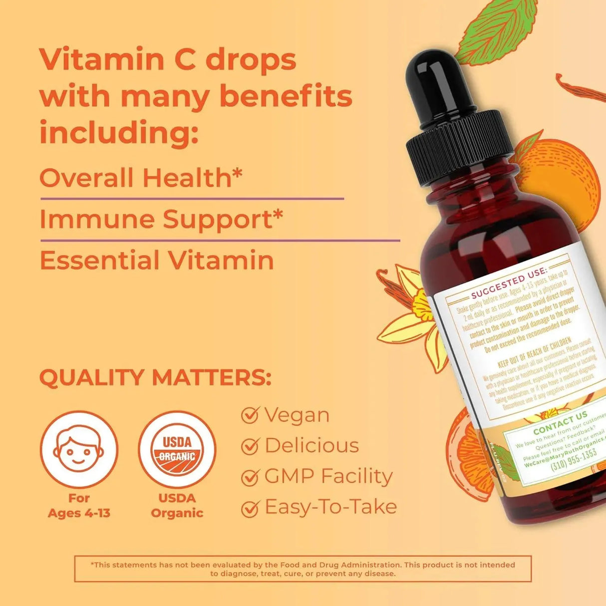 MARY RUTH ORGANICS - MaryRuth Organics USDA Organic Kids Vitamin C Drops 60Ml. - The Red Vitamin MX - Suplementos Alimenticios - {{ shop.shopifyCountryName }}