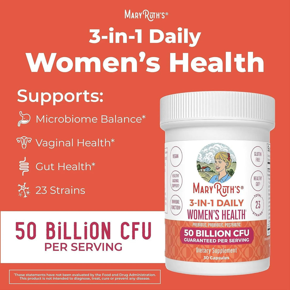 MARY RUTH ORGANICS - MaryRuth's 3-in-1 Daily Health Probiotics for Women 30 Capsulas - The Red Vitamin MX - Suplementos Alimenticios - {{ shop.shopifyCountryName }}