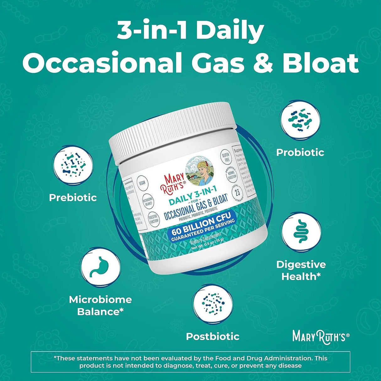 MARY RUTH ORGANICS - MaryRuth's 3-in-1 Gas & Bloat Probiotics Powder 15Gr. - The Red Vitamin MX - Suplementos Alimenticios - {{ shop.shopifyCountryName }}