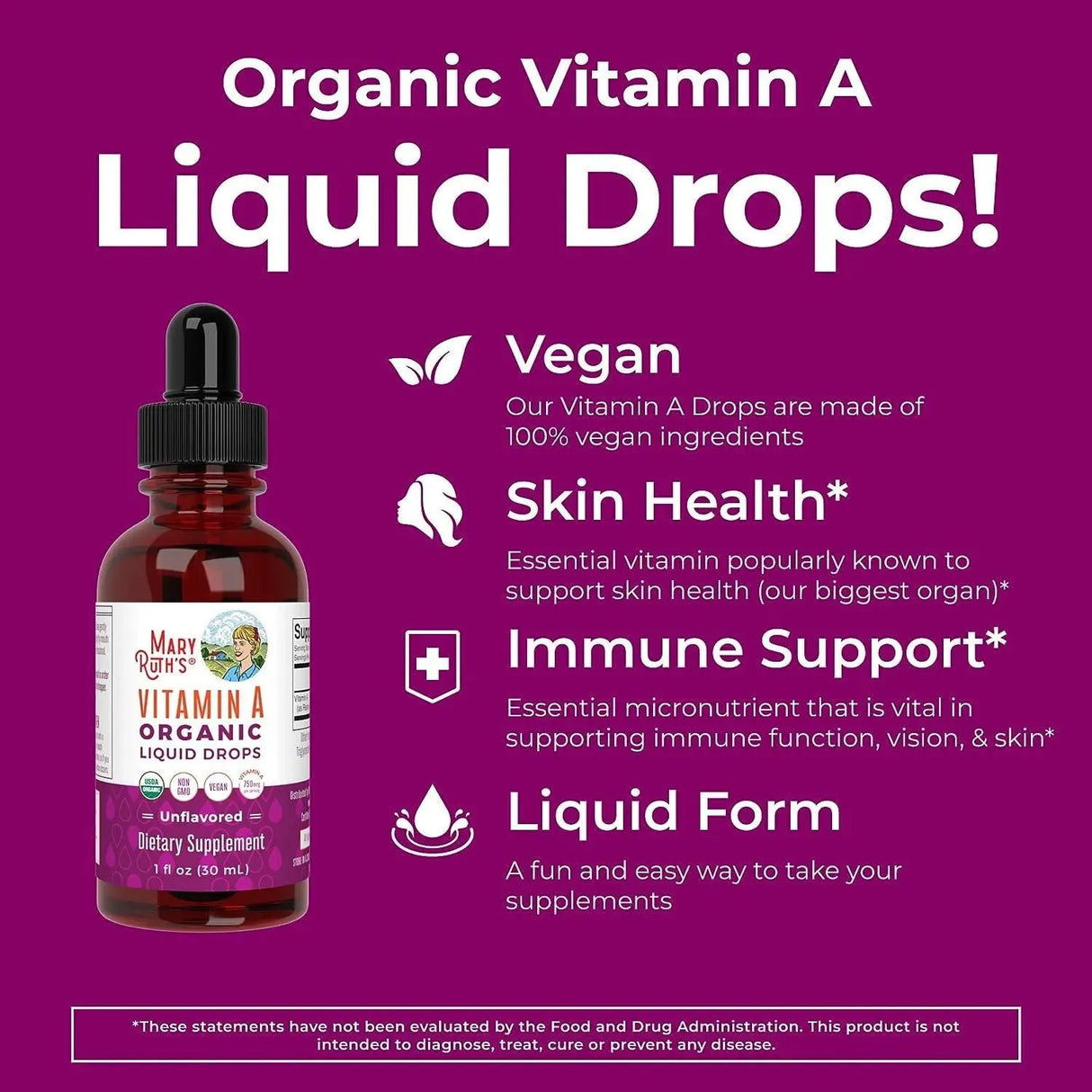 MARY RUTH ORGANICS - MaryRuth’s USDA Organic Vitamin A Liquid Drops 30Ml. - The Red Vitamin MX - Suplementos Alimenticios - {{ shop.shopifyCountryName }}