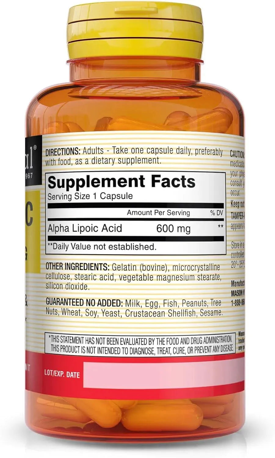 MASON NATURAL - Mason Natural Alpha Lipoic Acid 600Mg. 30 Capsulas - The Red Vitamin MX - Suplementos Alimenticios - {{ shop.shopifyCountryName }}