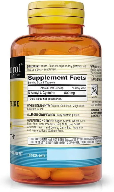 MASON NATURAL - Mason Natural NAC N-Acetyl L-Cysteine 500Mg. 60 Capsulas - The Red Vitamin MX - Suplementos Alimenticios - {{ shop.shopifyCountryName }}