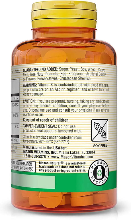 MASON NATURAL - MASON NATURAL Vitamin K2 100mcg 100 Tabletas - The Red Vitamin MX - Suplementos Alimenticios - {{ shop.shopifyCountryName }}