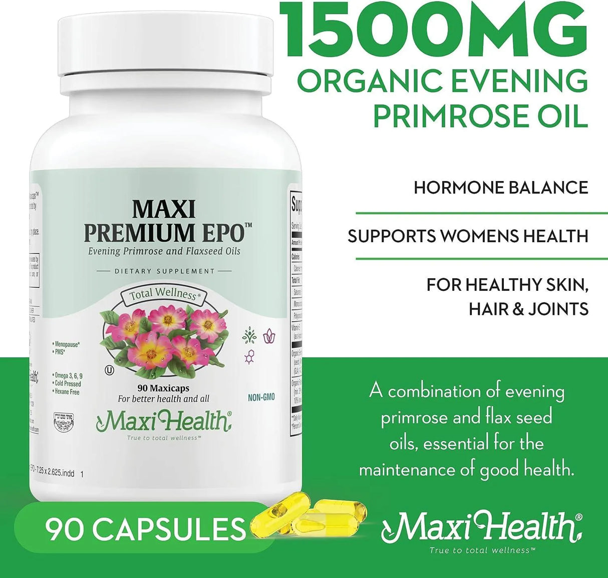 MAXI HEALTH - Maxi Health Organic Evening Primrose Oil Capsules 1500Mg. 90 Capsulas - The Red Vitamin MX - Suplementos Alimenticios - {{ shop.shopifyCountryName }}