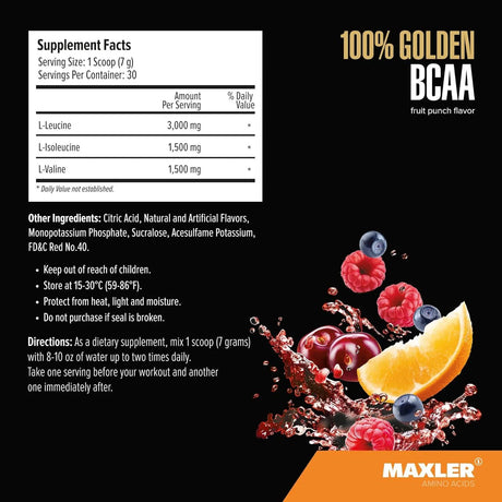 MAXLER - Maxler 100% Golden BCAA Powder Fruit Punch 30 Servicios 210Gr. - The Red Vitamin MX - Suplementos Alimenticios - {{ shop.shopifyCountryName }}