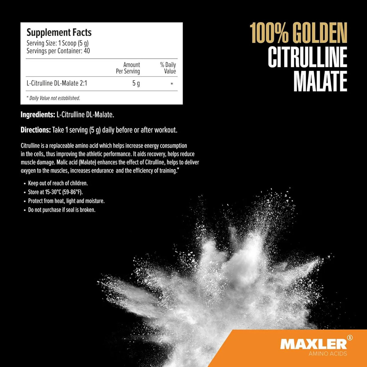 MAXLER - Maxler 100% Golden Citrulline Malate Powder 200Gr. - The Red Vitamin MX - Suplementos Alimenticios - {{ shop.shopifyCountryName }}