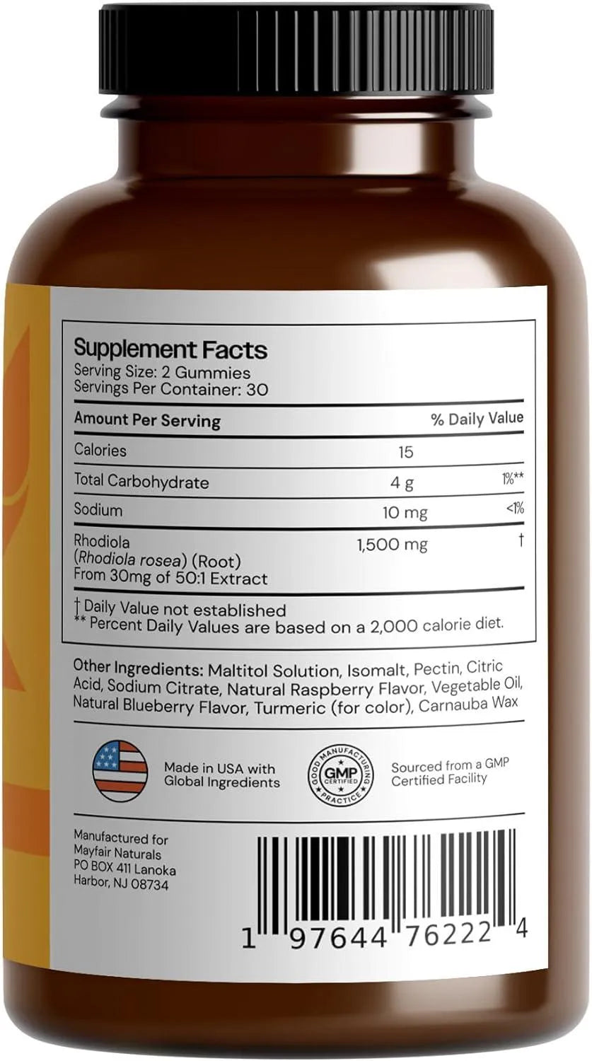 MAYFAIR - Mayfair Naturals Rhodiola Rosea Sugar Free Gummies 1500Mg. 60 Gomitas - The Red Vitamin MX - Suplementos Alimenticios - {{ shop.shopifyCountryName }}