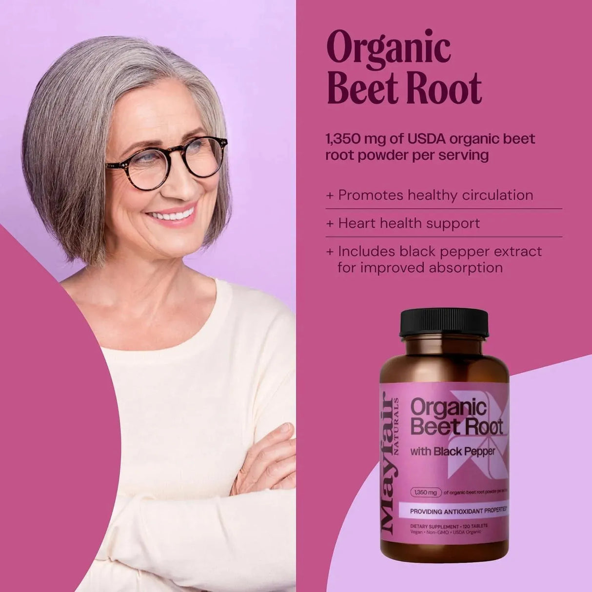 MAYFAIR - Mayfair Naturals USDA Organic Beet Root with Black Pepper 1350Mg. 120 Tabletas 2 Pack - The Red Vitamin MX - Suplementos Alimenticios - {{ shop.shopifyCountryName }}