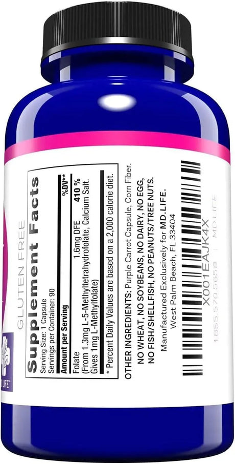 MD LIFE - MD Life L Methylfolate 1 Mg. 90 Capsulas - The Red Vitamin MX - Suplementos Alimenticios - {{ shop.shopifyCountryName }}