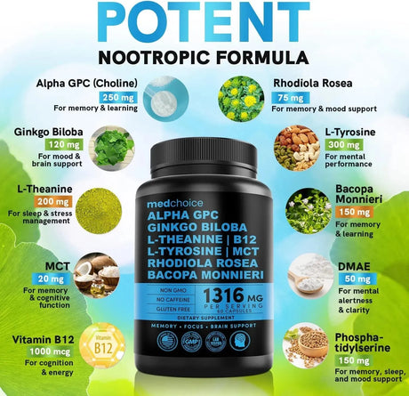 MEDCHOICE - Medchoice 10-in-1 Nootropic Brain Supplement 60 Capsulas 2 Pack - The Red Vitamin MX - Suplementos Alimenticios - {{ shop.shopifyCountryName }}