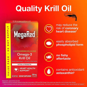 MEGARED - MegaRed Extra Strength Omega 3 Antarctic Krill Oil 500Mg. 90 Capsulas Blandas - The Red Vitamin MX - Suplementos Alimenticios - {{ shop.shopifyCountryName }}