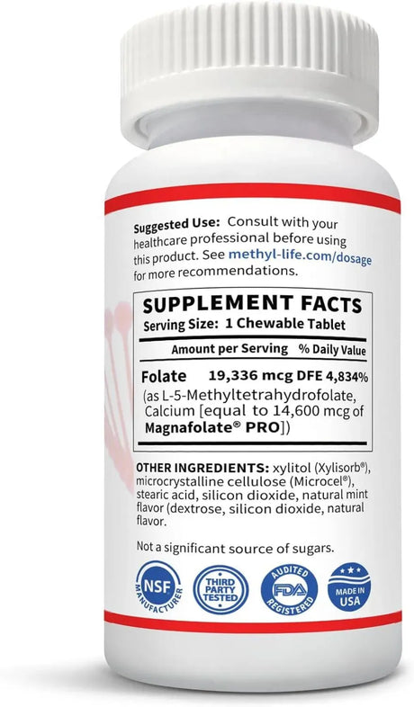 METHYL-LIFE - Methyl-Life Purest L-Methylfolate 10Mg. 90 Tabletas Masticables - The Red Vitamin MX - Suplementos Alimenticios - {{ shop.shopifyCountryName }}