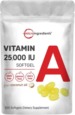 MICRO INGREDIENTS - Micro Ingredients Maximum Strength Vitamin A 25000 IU 500 Capsulas Blandas - The Red Vitamin MX - Suplementos Alimenticios - {{ shop.shopifyCountryName }}