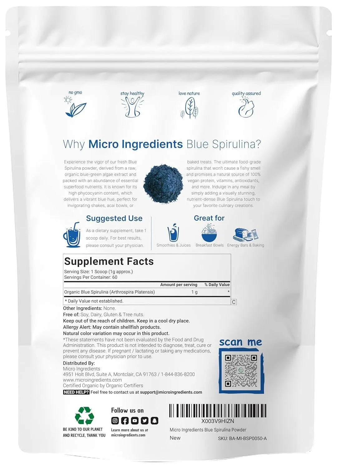 MICRO INGREDIENTS - Micro Ingredients Organic Blue Spirulina Powder 50Gr. - The Red Vitamin MX - Suplementos Alimenticios - {{ shop.shopifyCountryName }}